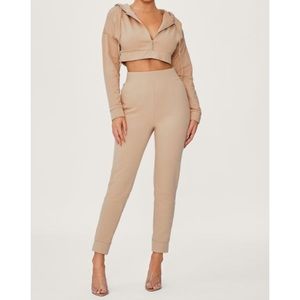Meshki zip through crop hoodie and joggers almond